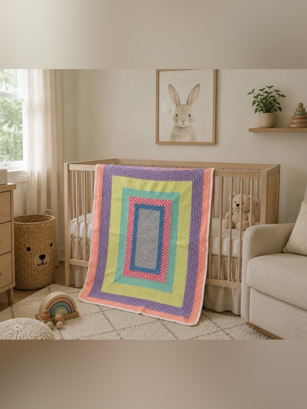 Beautiful hand made crocheted Baby Crib Blanket
Neutral colors